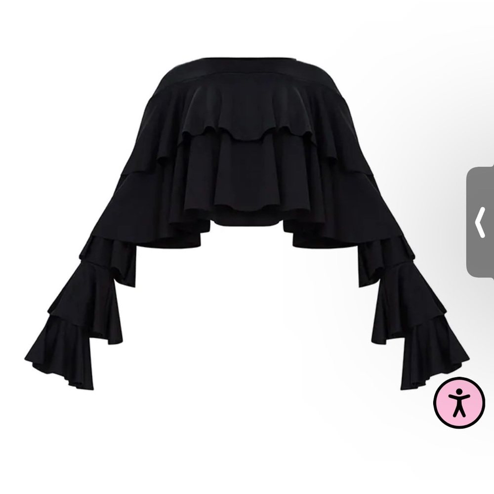 PRETTYLITTLETHING Black Frill Long Sleeve Top